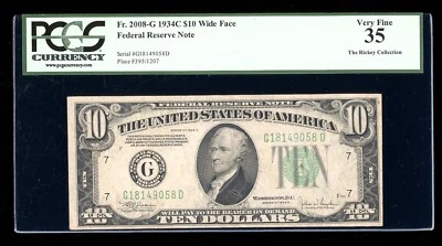 DBR 1934-C $10 FRN Wide Chicago Fr. 2008-Gw PCGS 35 Serial G18149058D - Image 1 of 2