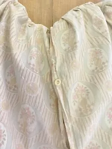 Antique French LONG PILLOW COVER medaillon FLORAL STRIPED cotton gathers c1920 - Picture 1 of 12
