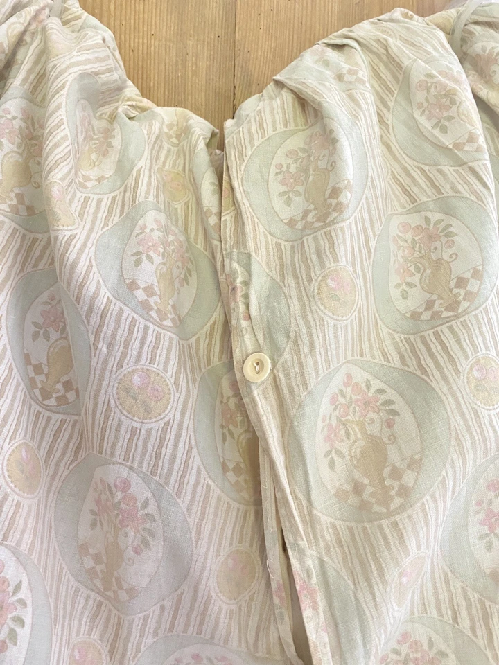 Antique French LONG PILLOW COVER medaillon FLORAL STRIPED cotton gathers c1920 - Image 1 of 4