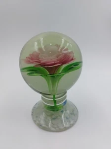 Millville Style Pedestal Crimped Pink Rose paperweight Confetti Base (7549) - Picture 1 of 12