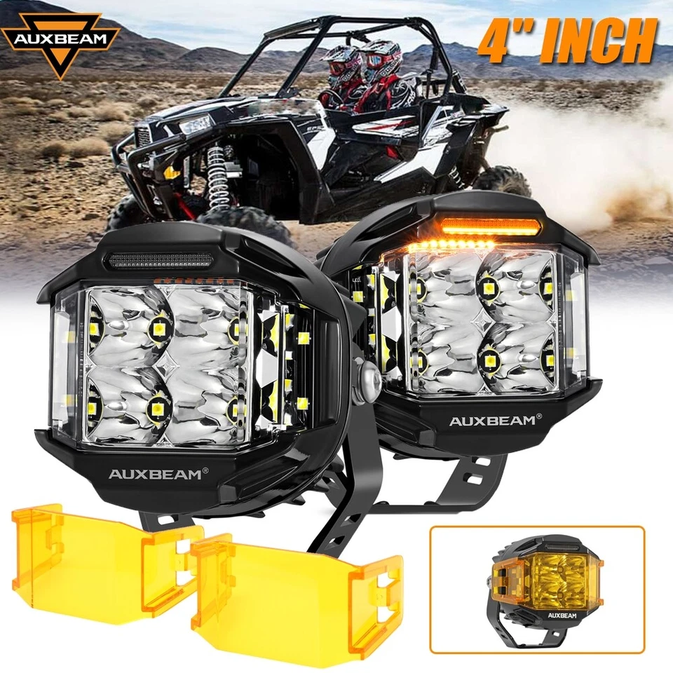 AUXBEAM 2X 4inch 92W LED Work Light Side Shooter Amber DRL For Bombardier DS 650 - Image 1 of 4