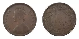 British India 1/2 (Half) Anna 1875 (C) NGC F-15 BN Extremely Rare - Picture 1 of 3