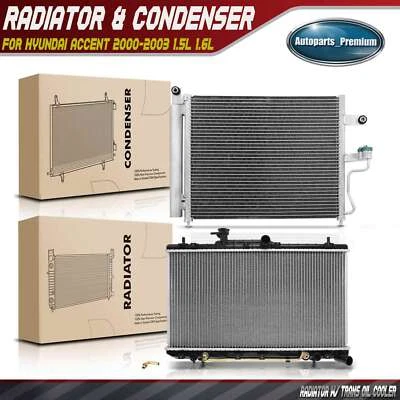 2pcs New Radiator & AC Condenser Kit for Hyundai Accent 2000-2003 L4 1.5L 1.6L - Image 1 of 4