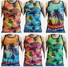 Mens Hawaiian Vest Surf Floral Beach Holiday Dance Print Stag Party sleeveless