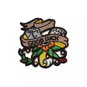 Good Luck Dice and Banner Iron-On Embroidered Patch – Vintage Tattoo Style - Picture 1 of 2