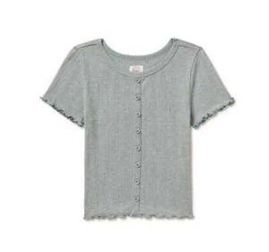 Wonder Nation Girl's Ribbed Short Sleeve Top Milieu Green Size Med (7-8) ~ NEW - Picture 1 of 7