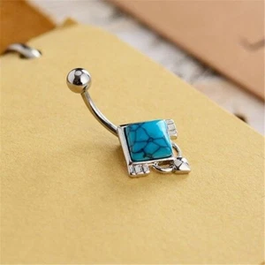 Fancy Belly Button Piercing Ring 1.3Ct Square Cut Simulated Turquoise Silver925 - Picture 1 of 3