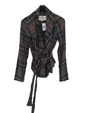 Diesel Women's Blouse M Brown Checkered 100% Cotton Long Sleeve Round Neck Basic