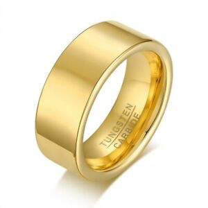 8MM Gold Polished Tungsten Carbide Elegant Band for Male 18K Gold Ring Size 7-12
