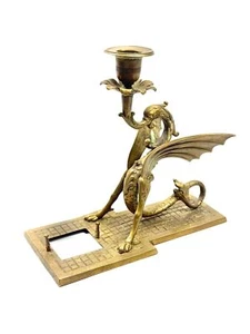 Antique Brass Dragon Candlestick Holder – Gothic Revival Victorian c.1890s - Picture 1 of 18