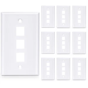 10 piezas - Placa de pared de 3 puertos Keystone RJ45 Cat6 Cat5e Insertar Jack Placa de pared blanca - Imagen 1 de 4