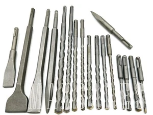 17 PC SDS Plus Rotary Hammer Bits Drill Bit & Chisel Groove Concrete - Picture 1 of 3