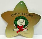 Vtg ZIGGY Happy Holidays Christmas Metal Star Wreath Ornament Gold Tom Wilson