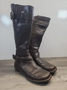 B.O.C. Riding Boots Brown Leather Side Zip Tall Boots Sz 7 - Picture 1 of 12