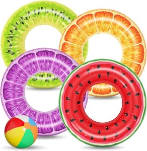 4Pack Inflatable Pool Floats,Fruit Swim Rings for Kids & Adults,Pool Party Tubes - Picture 1 of 41