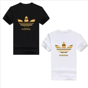 T-SHIRT UOMO DONNA ADIDAS TREFOIL LOGO ORO MAGLIA BIANCA E NERA - Foto 1 di 5