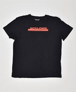 JACK & JONES Mens Graphic T-Shirt Top XL Black Cotton EA06