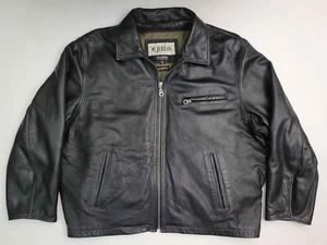 Vintage Wilsons 90s Y2k Black Leather Moto Cafe Full Zip Bomber Jacket Men's 1X BIG - Bild 1 von 9