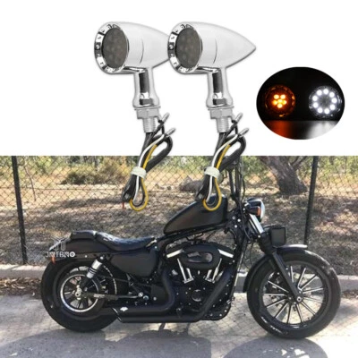 For Harley Davidson Sportster Chrome Motorcycle LED Turn Signals Tail Lights M10 - Image 1 of 4