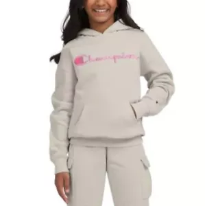 Champion Script Logo Youth Beige Powerblend Pullover Hoodie Size 10-12 - Picture 1 of 3