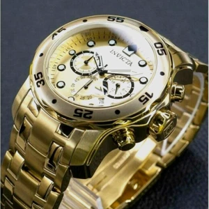 New Invicta Pro Diver Scuba 18K Gold Plated Gold Dial Chrono S.S Bracelet Watch - Picture 1 of 14