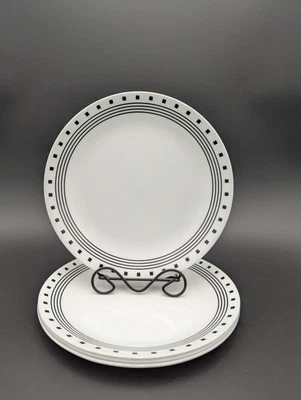 Juego de 4 platos de cena Corelle City Block, cuadrados negros y líneas 10,25" Foto 1 de 4