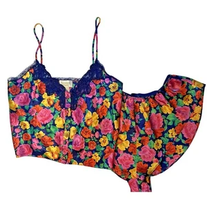 Vintage 90s Victoria's Secret Floral Cami & Tap Shorts S Beaded Lace Gold Label - Bild 1 von 12