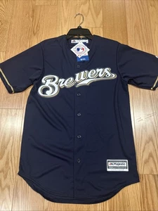 Majestic MLB Milwaukee Brewers Official Cool Base Blank Jersey Navy S Men’s NWT - Picture 1 of 9