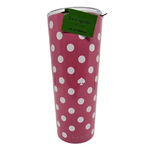 Kate Spade Travel Thermal Tumbler "White Dot" Pink & White Polka Dot 24 oz. NWT - Picture 1 of 8