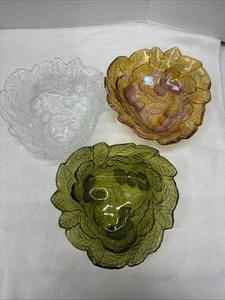3 Vintage Indiana Carnival Glass Fruit Bowls DishLoganBerry Green Amber clear - Picture 1 of 6
