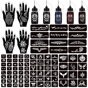 Moricher Kit Tatuaggi Temporanei Hennè Kit 5 Inchiostri 96 Stencil Grado Cosmetico per - Foto 1 di 7