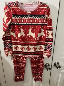 Justice Girls Size 12 Reindeer Fair Isle Red 2-Piece Pajamas Sleepwear Set NWOT - Picture 1 of 4