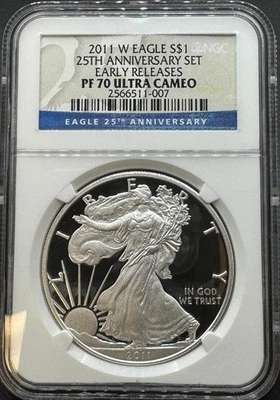 American Silver Eagle 2011-W $1 25 aniversario lanzamientos tempranos Pf70 Ultra camafeo Foto 1 de 4