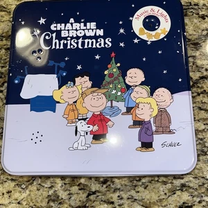 Empty A Charlie Brown Christmas Music & Lights Collectible Cookie Tin - Picture 1 of 5