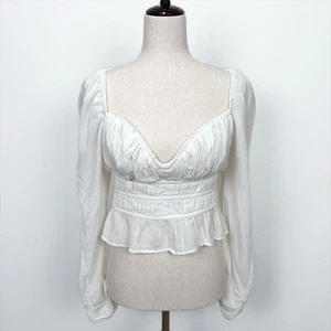 NEW Free People Top Womens Small White Cropped Smocked Peasant Coquette Fairy - Picture 1 of 14