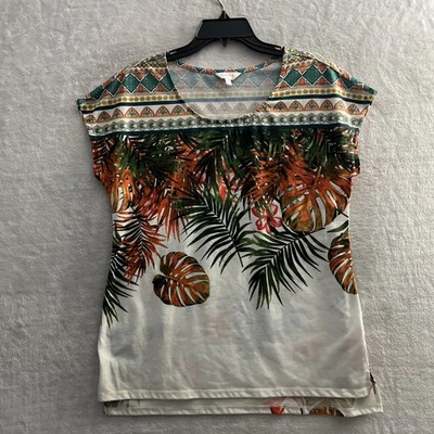 Blusa Top Mujer Coral Bay Multicolor Grande Floral Tropical Manga Corta Foto 1 de 4