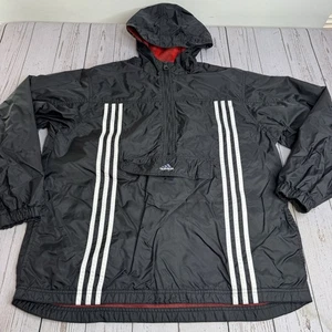 Vintage 90s Mens Adidas Windbreaker 1/2 Zip Pullover 3 Stripe Black White Large - Picture 1 of 12