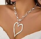 Large Sterling Silver Open Heart Necklace Big