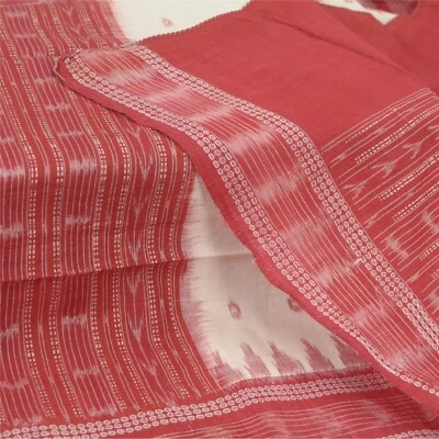 Estola larga de colección Sanskriti rojo oscuro algodón puro blanco/rojo tejido Ikat Hijab Foto 1 de 4