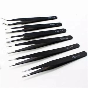 6-Piece Precision Anti-Static ESD Stainless Steel Tweezers Electronics Tool Kit - Picture 1 of 4