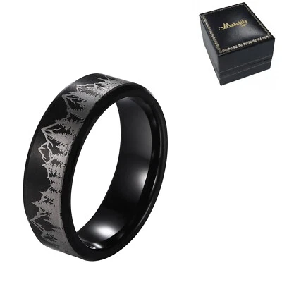 Alianza de compromiso de paisaje forestal anillo de boda de carburo de tungsteno negro de 8 mm para hombre Foto 1 de 4