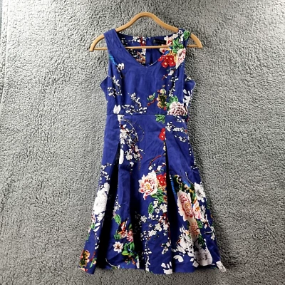 CAROLINE MORGAN Womens Dress Size 8 Blue Pink Floral Sleeveless V-neck A-line - image 1 of 4