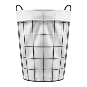 Cesta de almacenamiento de alambre para lavandería forro inserto extraíble clasificador marco de hierro negro - Imagen 1 de 2