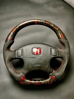 Volante Honda Civic 1996/2001 EK JDM rojo forjado fibra de carbono Foto 1 de 4