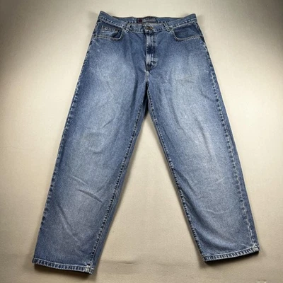 复古结构牛仔裤男式 36x30 蓝色牛仔宽松宽松版型石洗美国 90 年代 — 第 1/4 张图片