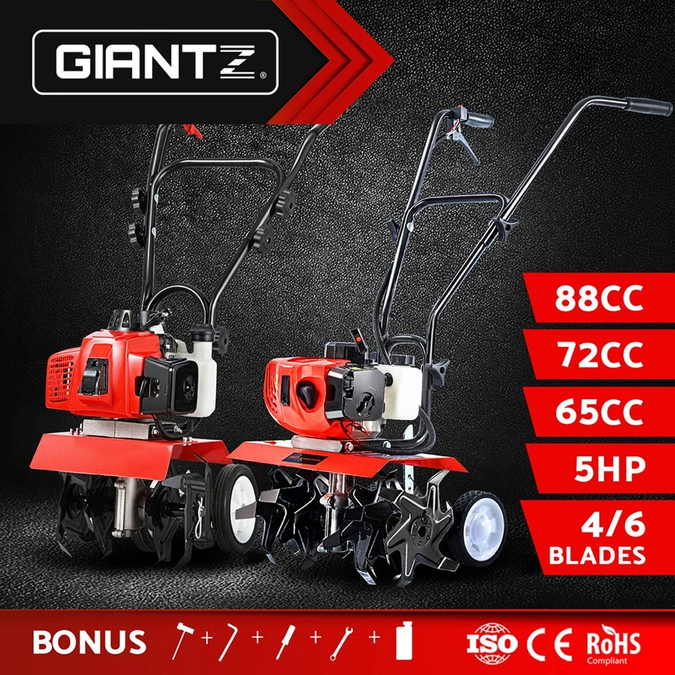 Giantz 65/72/88CC Garden Cultivator Petrol Tiller Rotary 4/6 Blades Rototiller - image 1 of 4