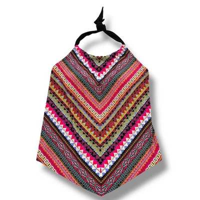 Traje de baño tankini verde aguamarina para mujer Top estampado geográfico pañuelo dobladillo halter mediano Foto 1 de 4