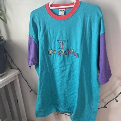 Camiseta Vintage Las Vegas Hilton Color Block L/xl Y2K Foto 1 de 4