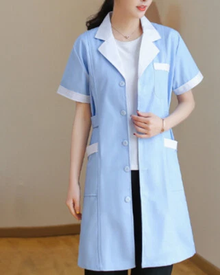 New Women Nurse Doctor Beautician Lab Long Coat Long Sleeve Work Uniform Clothes - Image 1 of 3