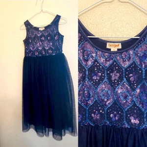 Cat & Jack navy blue sequin formal special occasion long mesh skirt dress S 7-8 - Picture 1 of 13